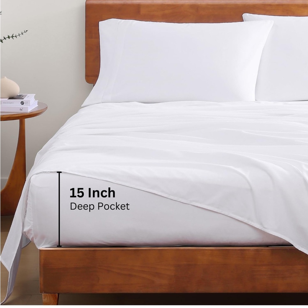 NEW Lane Linen White 100% Organic Cotton Percale Weave Twin Sheet Set Luxury - Picture 4 of 16